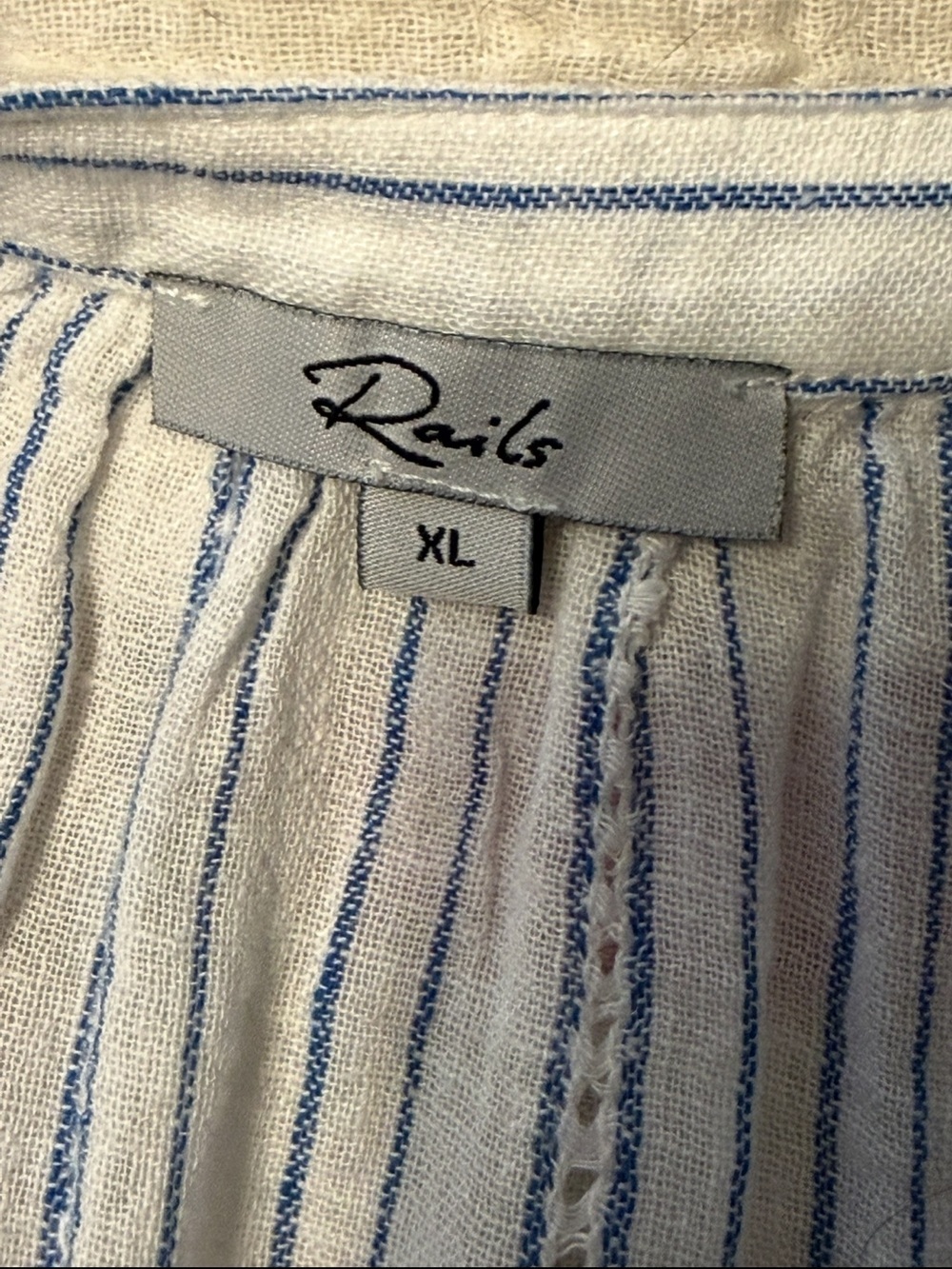 RAILS Frances Relaxed Fit Linen Blend Peasant Blouse Top XL Sonoma Stripe - Picture 9 of 12